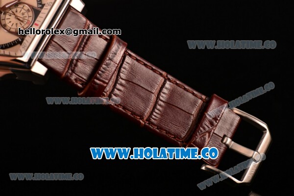 IWC Da-Vinci Chrono Miyota Quartz Steel Case with Brown Leather Strap and White Dial - Click Image to Close