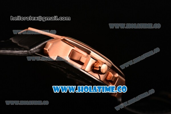 IWC Da-Vinci Chrono Miyota Quartz Rose Gold Case with Black Leather Strap and Black Dial - Click Image to Close