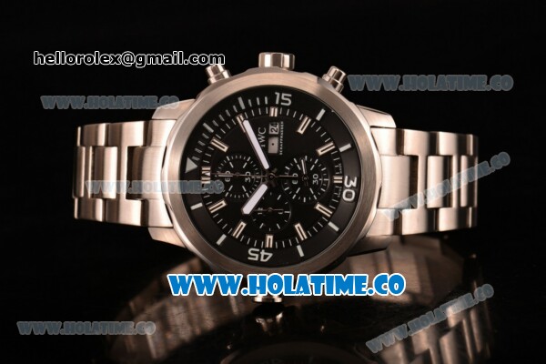 IWC Aquatimer Chronograph Miyota Quartz Full Steel with Black Dial and Stick Markers - Click Image to Close