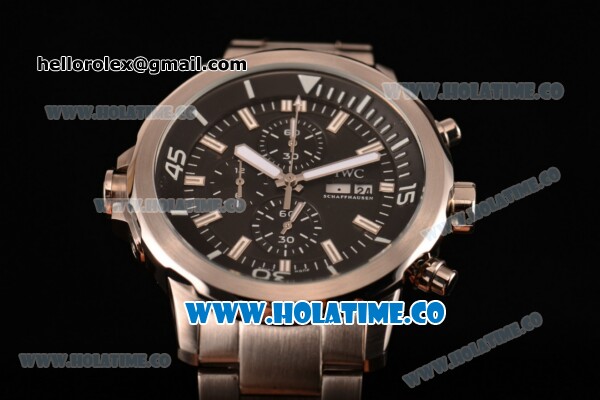 IWC Aquatimer Chronograph Miyota Quartz Full Steel with Black Dial and Stick Markers - Click Image to Close