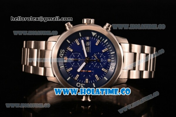 IWC Aquatimer Chronograph Miyota Quartz Full Steel with Blue Dial and Stick Markers - Click Image to Close