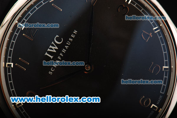 IWC Schaffhausen Swiss ETA 6497 Manual Winding Movement Steel Case with Black Dial - Arabic Numerals and Black Leather Strap - Click Image to Close