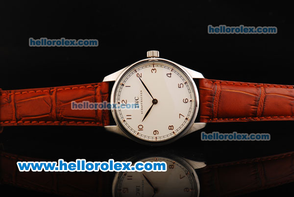 IWC Schaffhausen Swiss ETA 6497 Manual Winding Movement Steel Case with RG Arabic Numerals - White Dial and Red Leather Strap - Click Image to Close