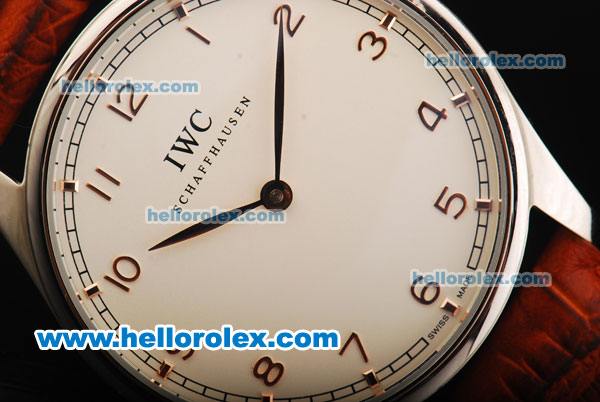 IWC Schaffhausen Swiss ETA 6497 Manual Winding Movement Steel Case with RG Arabic Numerals - White Dial and Red Leather Strap - Click Image to Close