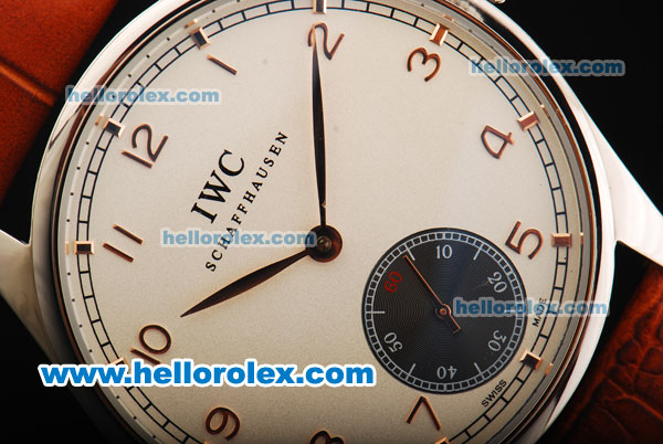 IWC Schaffhausen Swiss ETA 6497 Manual Winding Movement White Dial -one Black Subdial with RG Arabic Numerals and red Leather Strap - Click Image to Close