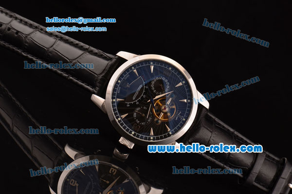 Jaeger-LECoultre Master Reserve De Marche Tourbillon Power Reserver Asia HT30 Automatic Steel Case with Black Leather Strap Black Dial - Click Image to Close