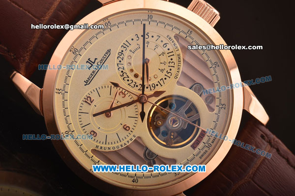 Jaeger-LECoultre Grande Complication Tourbillon Asia ST23 Automatic Rose Gold Case with Beige Dial and Brown Leather Strap - Click Image to Close