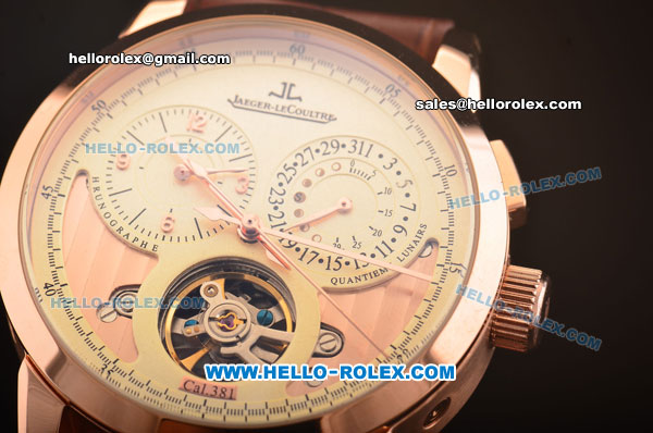 Jaeger-LECoultre Grande Complication Tourbillon Asia ST23 Automatic Rose Gold Case with Beige Dial and Brown Leather Strap - Click Image to Close