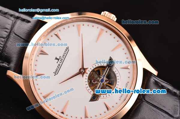 Jaeger-LECoultre Master Tourbillon ST22 Automatic Rose Gold Case with White Dial and Black Leather Strap - Click Image to Close