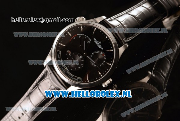 1:1 Jaeger-LECoultre Master Georgraphic Miyota 9015 Automatic Steel Case with Black Dial Stick Markers and Black Genuine Leather - Click Image to Close