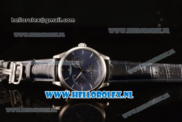 1:1 Jaeger-LECoultre Master Georgraphic Miyota 9015 Automatic Steel Case with Blue Dial Stick Markers and Blue Genuine Leather - Click Image to Close