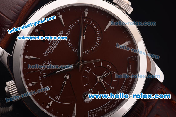 Jaeger-Lecoultre Duometre Working Power Reserve Automatic Steel Case with Brown Dial and Brown Leather Strap-7750 Coating - Click Image to Close