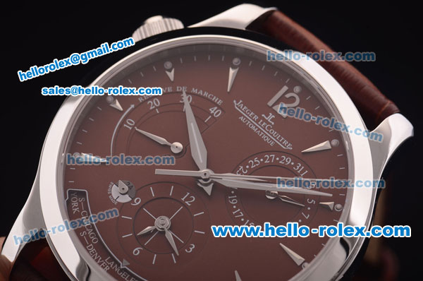 Jaeger-Lecoultre Duometre Working Power Reserve Automatic Steel Case with Brown Dial and Brown Leather Strap-7750 Coating - Click Image to Close