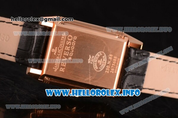 Jaeger-LeCoultre Reverso Squadra Miyota Quartz Rose Gold Case with Black MOP Dial Arabic Numeral Markers and Black Leather Strap - Click Image to Close