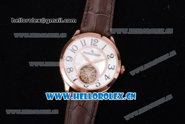 Jaeger-LECoultre Master Grande Tourbillon Swiss Tourbillon Automatic Rose Gold Case with White Dial and Brown Leather Strap (FT) - Click Image to Close