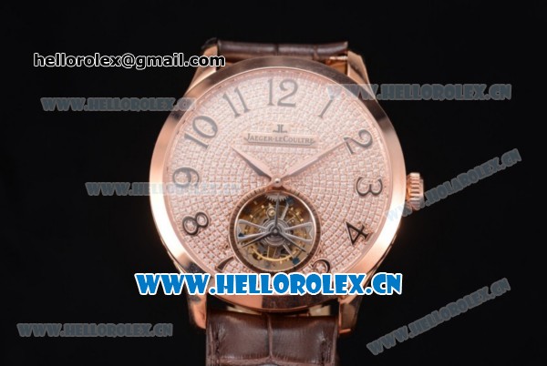 Jaeger-LECoultre Master Grande Tourbillon Swiss Tourbillon Automatic Rose Gold Case with Diamonds Dial and Brown Leather Strap (FT) - Click Image to Close