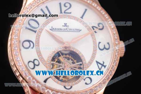 Jaeger-LECoultre Master Grande Tourbillon Swiss Tourbillon Automatic Steel Case with White Dial Diamonds Bezel and Brown Leather Strap (FT) - Click Image to Close