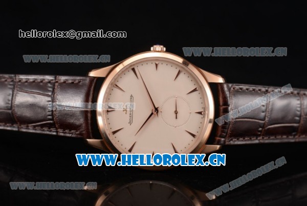 Jaeger-LECoultre Master Ultra Thin Small Second Miyota 9015 Automatic Rose Gold Case with Beige Dial and Stick Markers Brown Leather Strap (ZF) - Click Image to Close