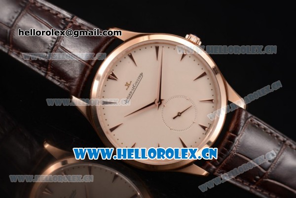 Jaeger-LECoultre Master Ultra Thin Small Second Miyota 9015 Automatic Rose Gold Case with Beige Dial and Stick Markers Brown Leather Strap (ZF) - Click Image to Close