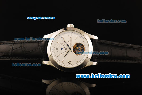 Jaeger-LeCountre Tourbillon Automatic Movement Steel Case with White Dial and Black Leather Strap - Click Image to Close