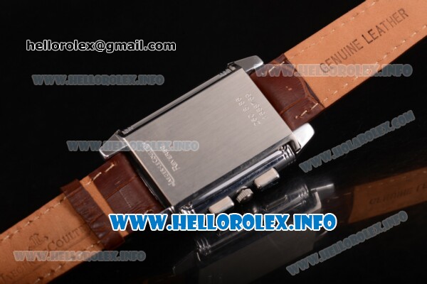 Jaeger-LeCoultre Reverso Chronograph Swiss Quartz Movement Steel Case with White Dial and Brown Leather Strap - Click Image to Close