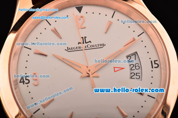 Jaeger LeCoultre Master Swiss ETA 2836 Automatic Rose Gold Case Brown Leather Strap White Dial with Stick Markers - Click Image to Close