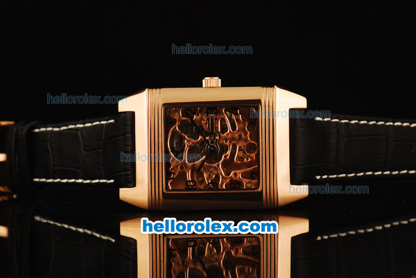 Jaeger-LeCoultre Skeleton Manual Winding Movement Rose Gold Case with Black Leather Strap - Click Image to Close