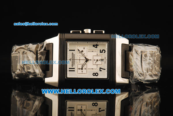 Jaeger-LeCoultre Reverso Chronograph Manual Winding Movement PVD/Steel Case with White Dial and PVD Strap - Click Image to Close
