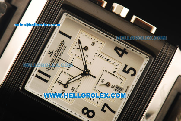 Jaeger-LeCoultre Reverso Chronograph Manual Winding Movement PVD/Steel Case with White Dial and PVD Strap - Click Image to Close