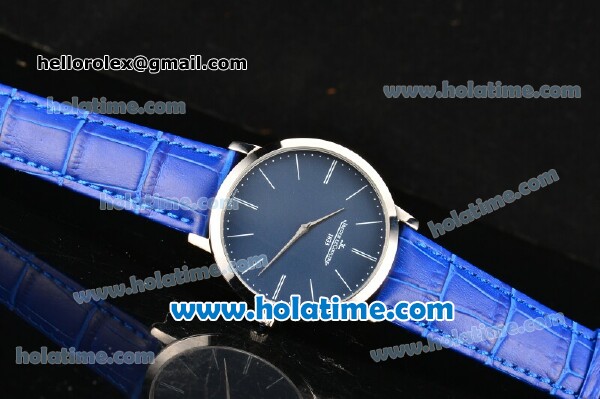Jaeger-LECoultre Master Ultra Thin Jubilee Miyota OS2035 Quartz Steel Case with Blue Leather Strap Stick Markers and Blue Dial - Click Image to Close