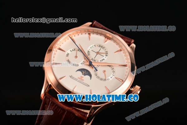 Jaeger-LECoultre Master Perpetual Calendar Asia Automatic Rose Gold Case with White Dial Stick Markers and Brown Leather Strap - Click Image to Close