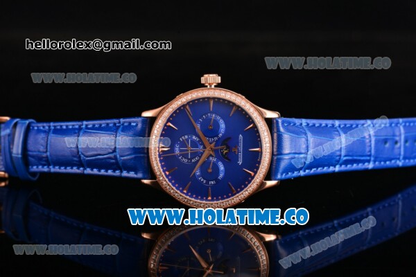 Jaeger-LECoultre Master Perpetual Calendar Asia Automatic Rose Gold Case with Blue Dial Stick Markers and Diamonds Bezel - Click Image to Close