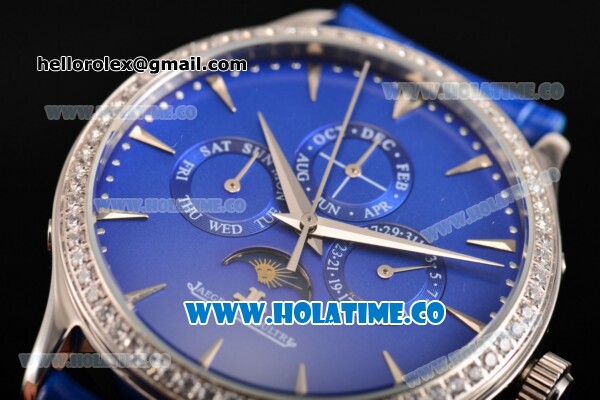 Jaeger-LECoultre Master Perpetual Calendar Asia Automatic Steel Case with Blue Dial Diamonds Bezel and Stick Markers - Click Image to Close