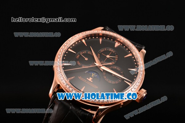 Jaeger-LECoultre Master Perpetual Calendar Asia Automatic Rose Gold Case with Stick Markers Black Dial and Diamonds Bezel - Click Image to Close
