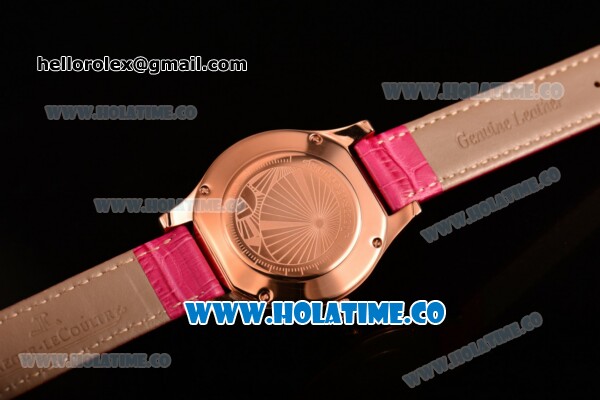 Jaeger-LeCoultre Lady Miyota Quartz Rose Gold Case with White MOP Dial Purple Stick Markers and Hot Pink Leather Strap - Diamonds Bezel - Click Image to Close
