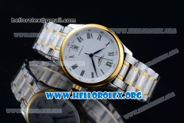 Longines Master Swiss ETA 2824 Automatic Two Tone Case with White Dial and Yellow Gold/Steel Bracelet (AAAF) - Click Image to Close