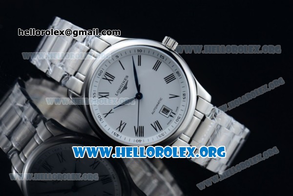 Longines Master Swiss ETA 2824 Automatic Steel Case with White Dial and Steel Bracelet (AAAF) - Click Image to Close