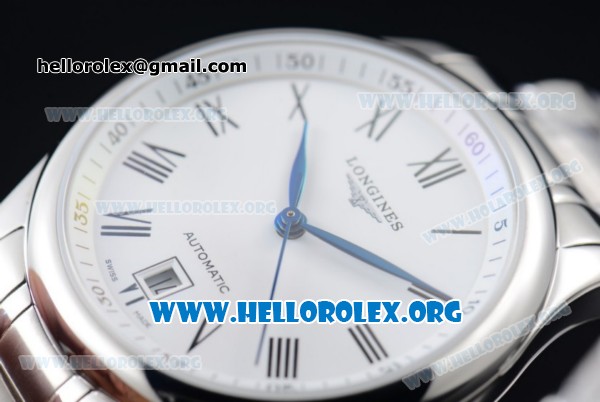Longines Master Swiss ETA 2824 Automatic Steel Case with White Dial and Steel Bracelet (AAAF) - Click Image to Close