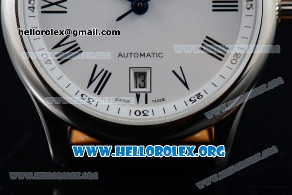 Longines Master Swiss ETA 2824 Automatic Steel Case with White Dial Roman Numeral Markers and Black Leather Strap (AAAF) - Click Image to Close