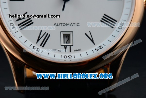 Longines Master Swiss ETA 2824 Automatic Rose Gold Case with White Dial and Black Leather Strap (AAAF) - Click Image to Close