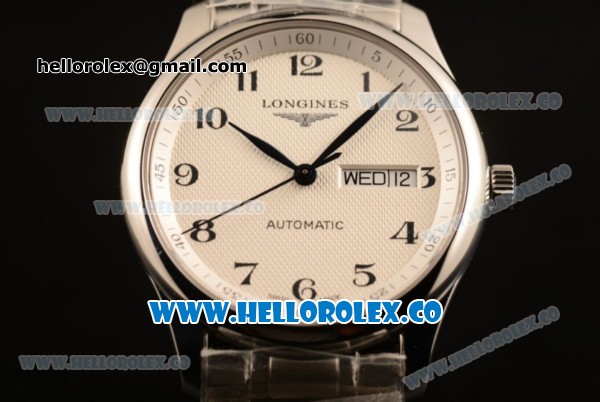 Longines Master Swiss ETA 2824 Automatic Steel Case with White Dial and Steel Bracelet - Click Image to Close