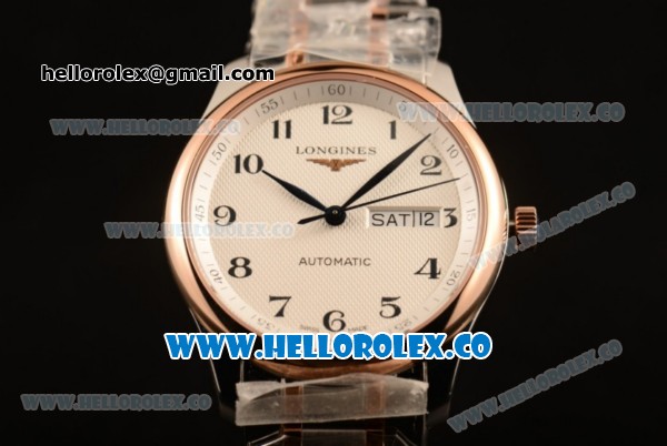 Longines Master Swiss ETA 2824 Automatic Two Tone Case with White Dial and Two Tone Bracelet - Click Image to Close