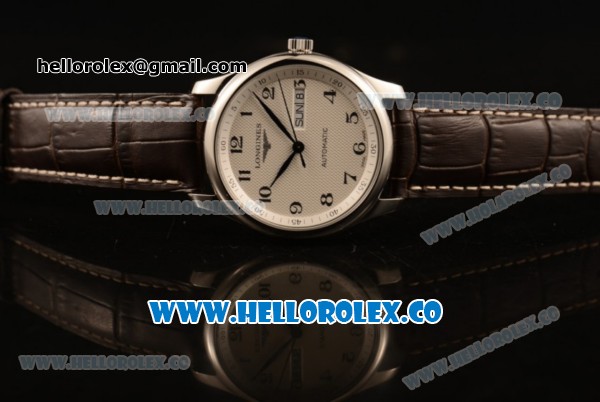 Longines Master Swiss ETA 2824 Automatic Steel Case with White Dial and Black Leather Strap - Click Image to Close