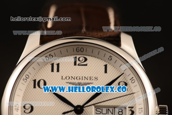 Longines Master Swiss ETA 2824 Automatic Steel Case with White Dial and Black Leather Strap - Click Image to Close