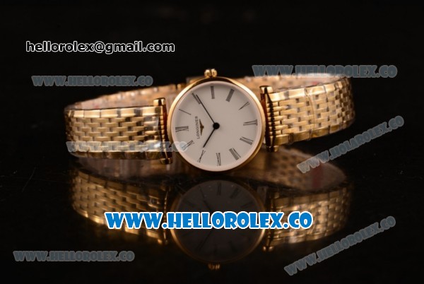 Longines La Grande Classique SWISS QUARTZ Yellow Gold Case with White Dial Roman Numeral Markers and Yellow Gold Bracelet - Click Image to Close