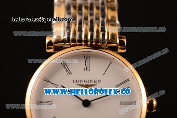 Longines La Grande Classique SWISS QUARTZ Two Tone Case with Yellow Gold Bezel White Dial and Two Tone Bracelet - Click Image to Close