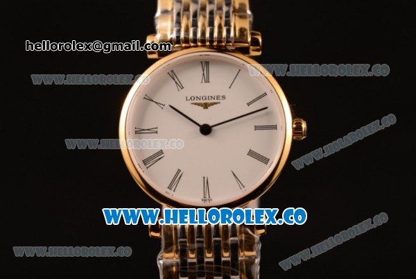 Longines La Grande Classique SWISS QUARTZ Two Tone Case with Yellow Gold Bezel White Dial and Two Tone Bracelet - Click Image to Close