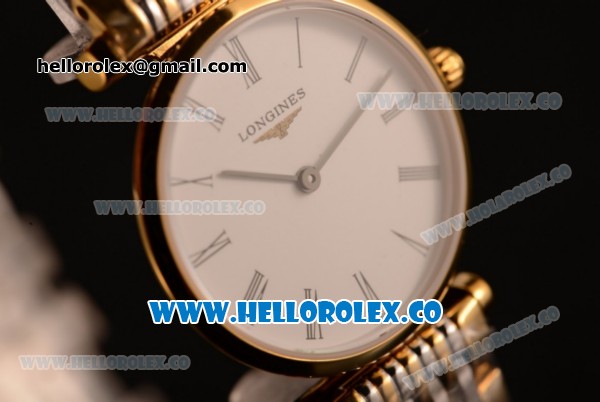 Longines La Grande Classique SWISS QUARTZ Two Tone Case with Yellow Gold Bezel White Dial and Two Tone Bracelet - Click Image to Close