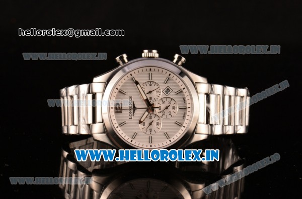 Longines Conquest Classic Chrono Miyota OS20 Quartz Full Steel with White Dial and Stick Markers - Click Image to Close