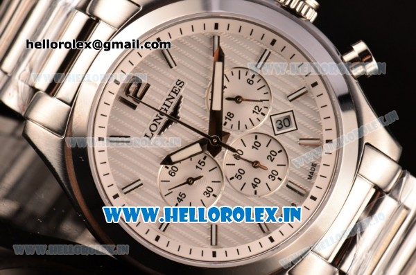 Longines Conquest Classic Chrono Miyota OS20 Quartz Full Steel with White Dial and Stick Markers - Click Image to Close